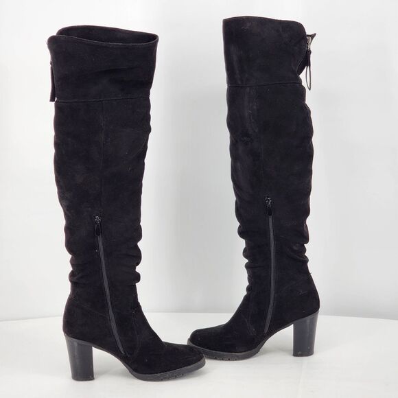 Faux Suede Black Over The Knee Heeled Boots Size 39 EU - Picture 5 of 9